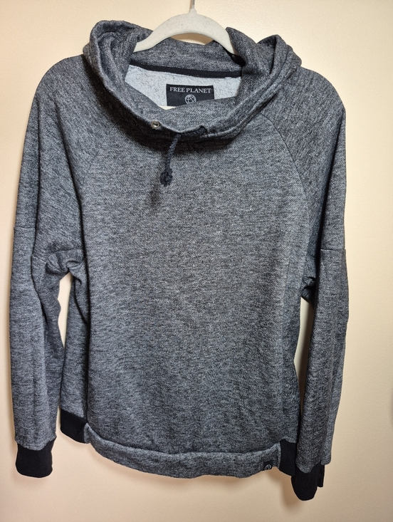 Free Planet Sweaters - Free Planet Charcoal Cowl-Neck Pullover Hoodie - Mens Size Medium